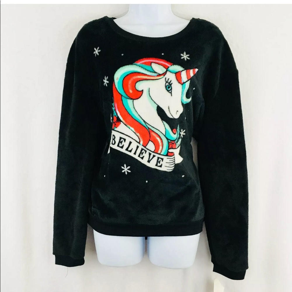 Hybrid Apparel XXL Black Fuzzy Unicorn Sweatshirt